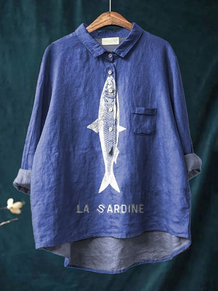 ORIANA – STYLISH FISH PRINT COTTON SHIRT