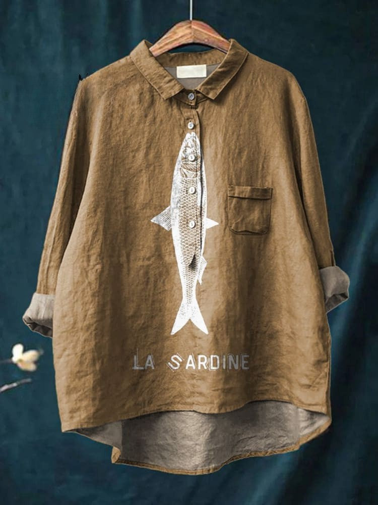 ORIANA – STYLISH FISH PRINT COTTON SHIRT