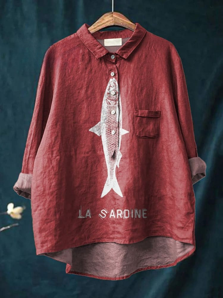 ORIANA – STYLISH FISH PRINT COTTON SHIRT