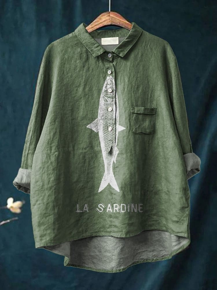 ORIANA – STYLISH FISH PRINT COTTON SHIRT
