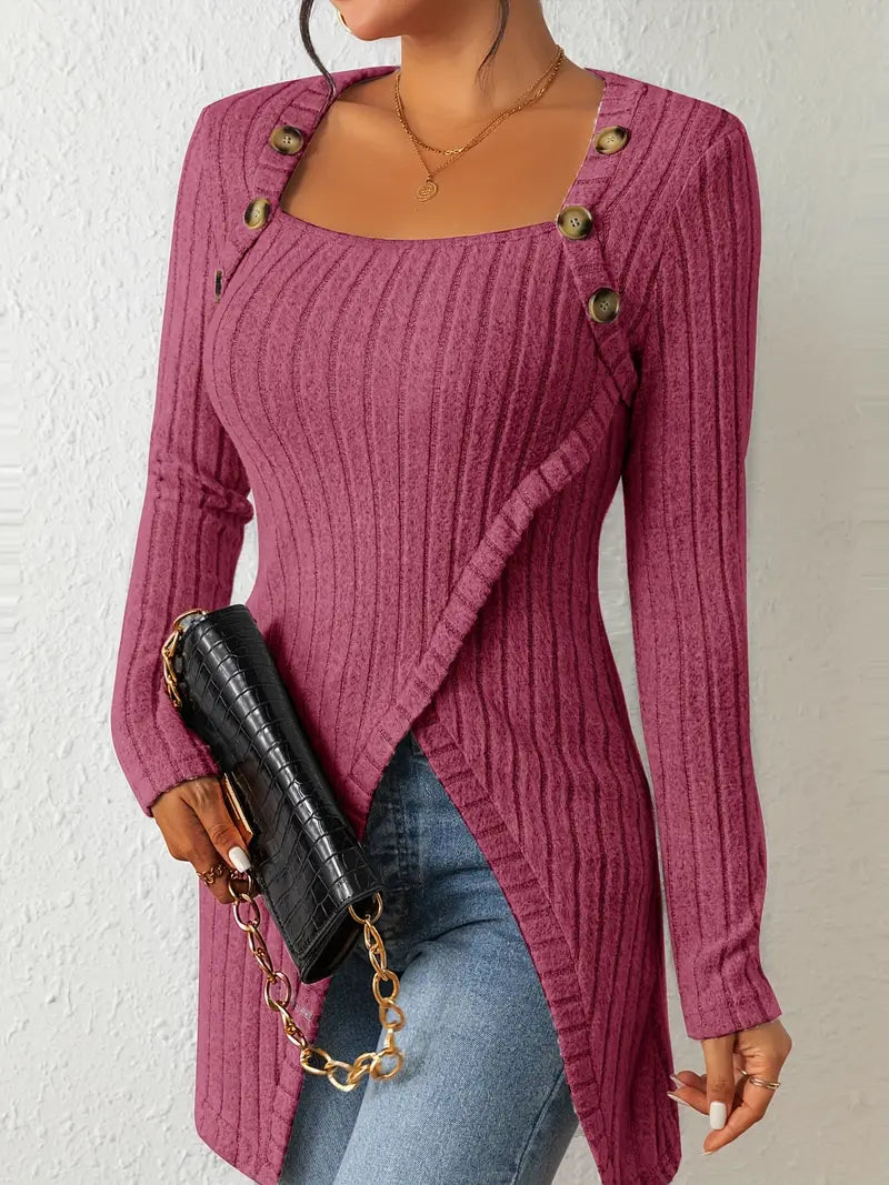 CALAVYNNE – ASYMMETRICAL TOP WITH BUTTONS AND RIBBED TEXTURE